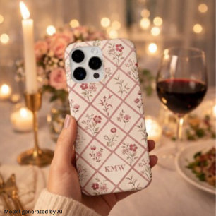 Custom Vintage Blush Pink Floral Lattice Pattern iPhone 16 Pro Max Case