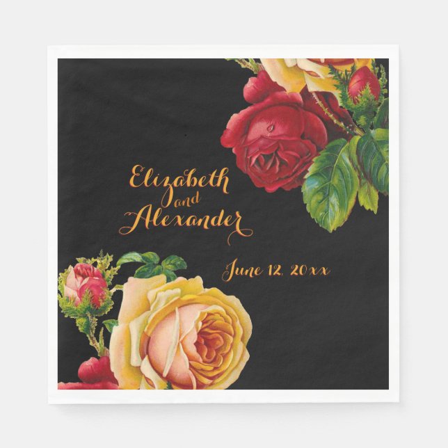 Custom Vintage Bohemian Roses Wedding Napkin (Front)