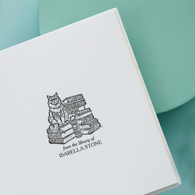 Custom Vintage Cat Bookplate Rubber Stamp (Creator Uploaded)