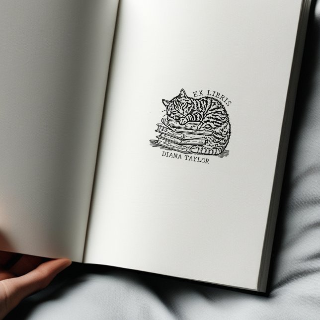 Custom Vintage Cat Bookplate  Rubber Stamp (Creator Uploaded)