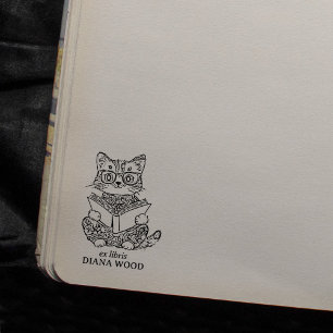 Custom Vintage Cat Ex Libris Rubber Stamp