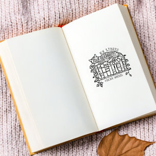 Custom Vintage Cat Sleeping Bookplate Rubber Stamp