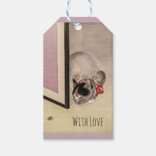 Custom Vintage Cat Watching a Spider Name Gift Tags