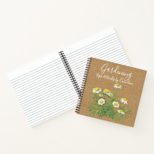 Custom Vintage Chamomile Flowers Faux Jute Burlap Notebook