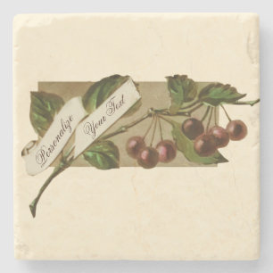 Custom Vintage Cherries Retro Fruit Old School Stone Coaster