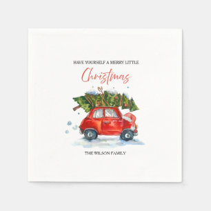 Custom Vintage Christmas Napkins – Red Car & Tree