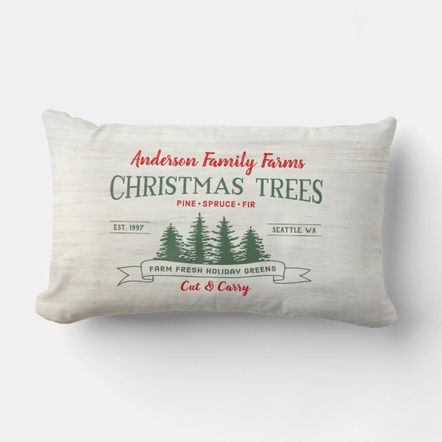 Custom Vintage Christmas Tree Farm Accent Pillow (Front)