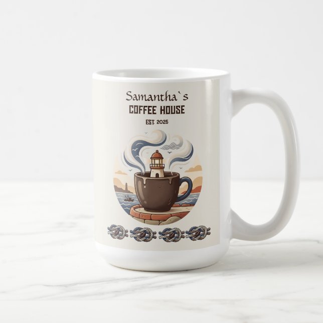 Custom Vintage Coastal Cafe Merch Coffee Mug (Right)