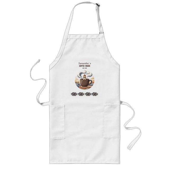 Custom Vintage Coastal Cafe Merch Long Apron (Front)