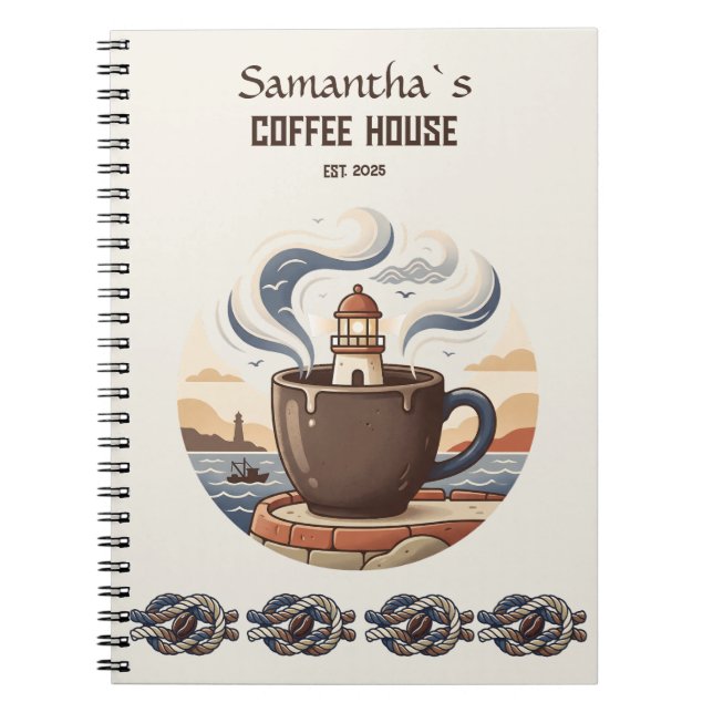 Custom Vintage Coastal Cafe Merch Notebook (Front)