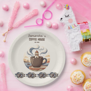 Custom Vintage Coastal Cafe Merch Paper Plate