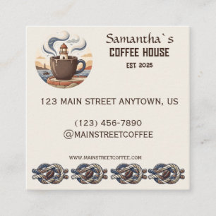Custom Vintage Coastal Cafe Merch Square Business Card