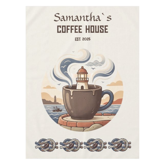 Custom Vintage Coastal Cafe Merch Tablecloth (Front)