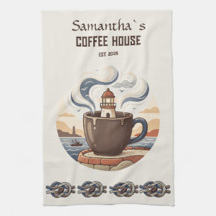 Custom Vintage Coastal Cafe Merch Tea Towel