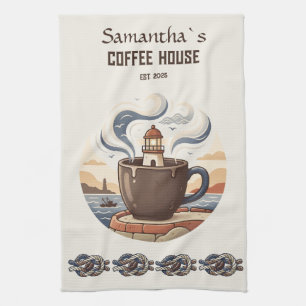 Custom Vintage Coastal Cafe Merch Tea Towel