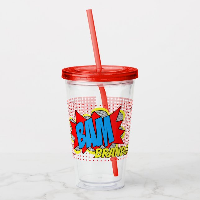 Custom Vintage Comic Book Pop Art Style BAM! Acrylic Tumbler (Left)