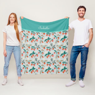 Custom Vintage Cottagecore Strawberry Fleece Blanket