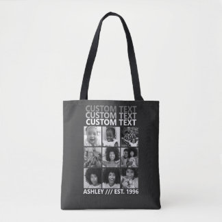 Custom Vintage Create Your Own 9 Photo Collage Tote Bag