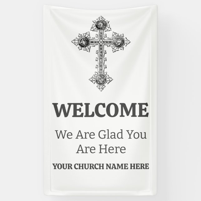 Custom Vintage Cross Church Welcome Banner (Vertical)