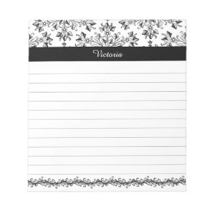Custom Vintage Damask Floral Art 5.5" x 6" Lined Notepad