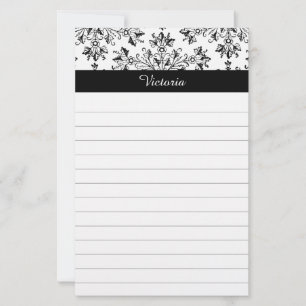 Custom Vintage Damask Floral Art Lined Stationery