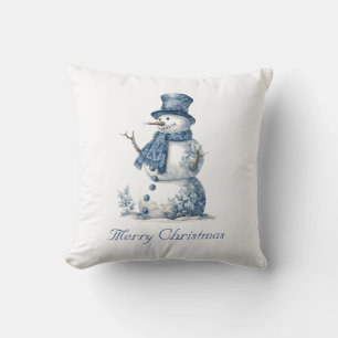 Custom Vintage Delft Blue White Snowman Cushion