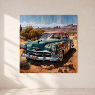 Custom Vintage Desert Sedan Painting Art Canvas Print