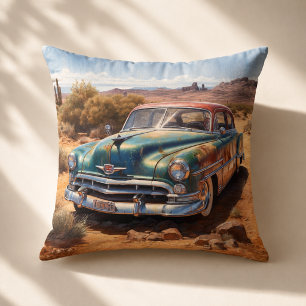 Custom Vintage Desert Sedan Painting Art Cushion