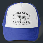 Custom Vintage Farmhouse Style Dairy Farm Trucker Hat<br><div class="desc">Classic typography and a vintage dairy cow etching help to create your own vintage dairy farm style logo trucker hat. Personalise the arched name text,  the year and location for a truly one of a kind gift to the serious or hobby dairy farmer in your life.</div>
