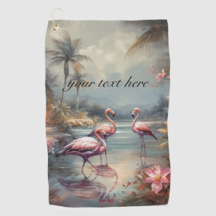 Custom Vintage Flamingo Tropical Lagoon Art Golf Towel