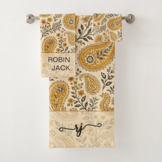 Custom Vintage Floral Burnt Orange Paisley Bath Towel Set