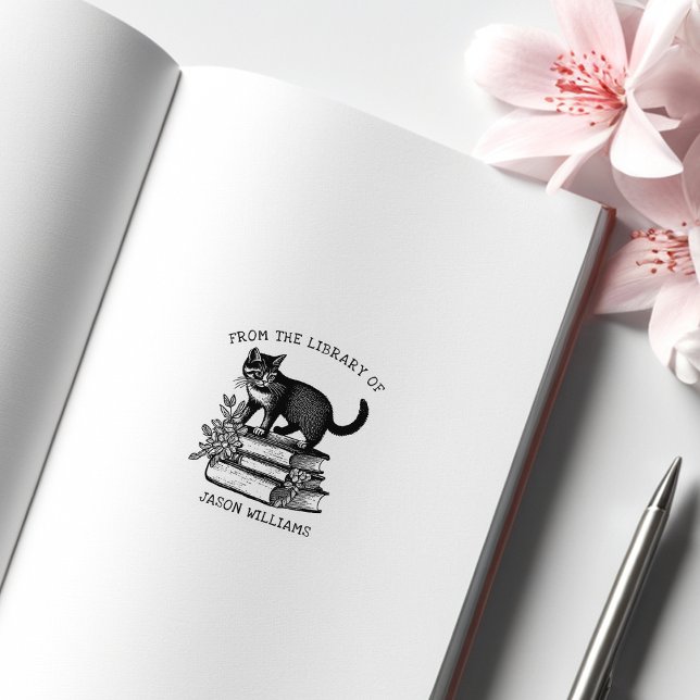 Custom Vintage Floral Library Cat Rubber Stamp (Creator Uploaded)