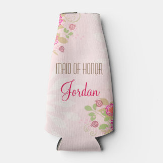 Custom Vintage Floral Maid of Honour Bottle Cooler