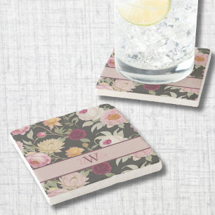 Custom Vintage Floral Mary Delany Inspired  Stone Coaster