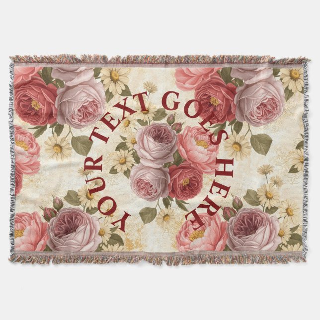 Custom Vintage Floral Personalised Throw Blanket (Front)