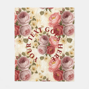 Custom Vintage Floral Personalized Fleece Blanket