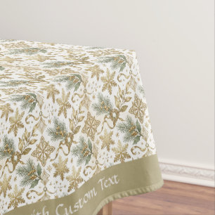 Custom Vintage Gold Snowflake Sage Green Pattern Tablecloth