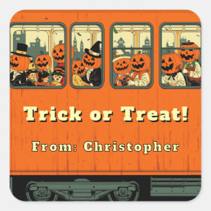 Custom Vintage Halloween Train Kids Goodie Party Square Sticker