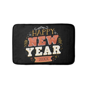 Custom Vintage Happy New Year Eve Design Unique Bath Mat