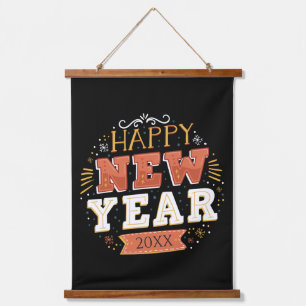 Custom Vintage Happy New Year Eve Design Unique Hanging Tapestry