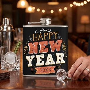 Custom Vintage Happy New Year Eve Design Unique Hip Flask