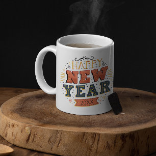 Custom Vintage Happy New Year Eve Design Unique Large Coffee Mug