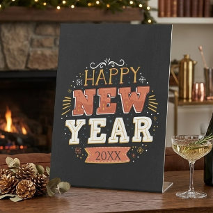 Custom Vintage Happy New Year Eve Design Unique Pedestal Sign