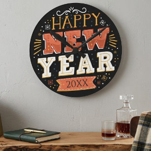 Custom Vintage Happy New Year Eve Design Unique Round Clock