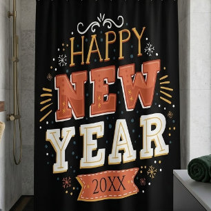 Custom Vintage Happy New Year Eve Design Unique Shower Curtain