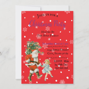 Custom Vintage Holiday Christmas Santa Red Invitation