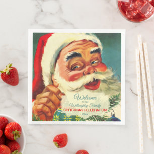Custom Vintage Jolly Santa Claus Face Napkins