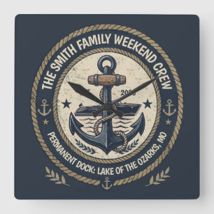 Custom Vintage Lake Boat Family Crew Class Square Wall Clock