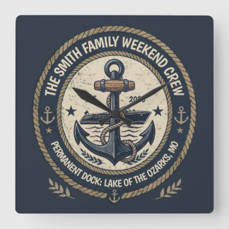 Custom Vintage Lake Boat Family Crew Class Square Wall Clock