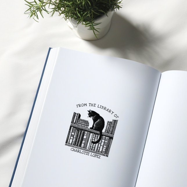 Custom Vintage Library Cat, Book Rubber Stamp (Creator Uploaded)